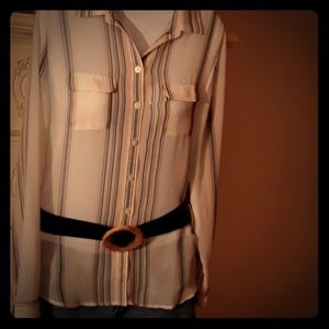 Loft.  Top. Blouse. Xs. Sheer. Shirt. Blue striped